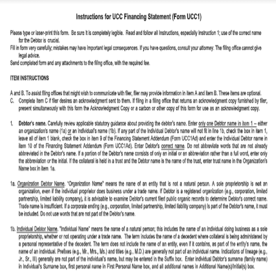 UCC Liens & Filings for securing customer's Debts